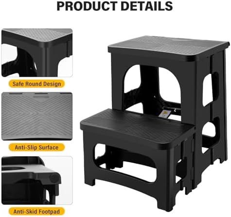 Folding 2-Step Stool for Adults, Non-Slip Collapsible Footstool for Office