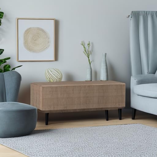 Henn&Hart 48" Modern Fluted Coffee Table, Weathered Gray