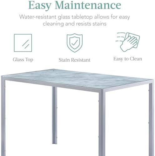 5-Pieces Gray Marble Dining Room Set for 4, Contemporary Kitchen Table and Up...