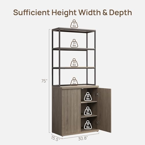 SICOTAS Book Shelf Fluted Bookshelf Cabinet -75" Tall Bookcase