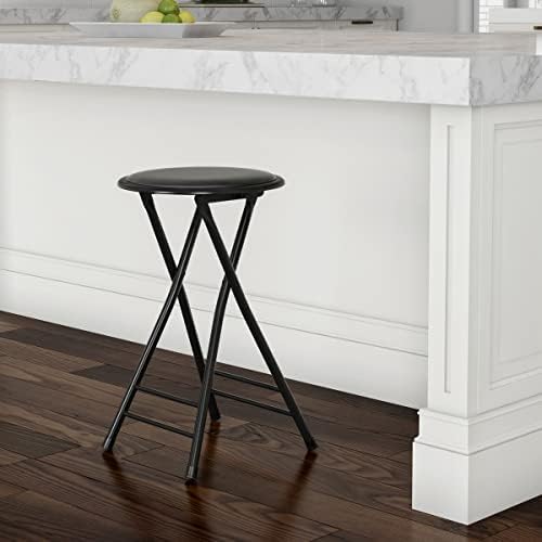 Lavish Home Folding Stool with Padded Backless Seat, Black, 24 Inch