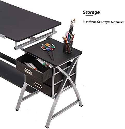 Adjustable Drafting Table for Artists with Stool, Sturdy X-Cross Metal Frame ...