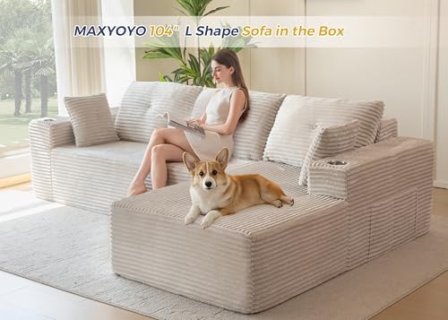 MAXYOYO Couch, 104-Inch L-Shape Sectional Sofa, Right-Facing Chaise