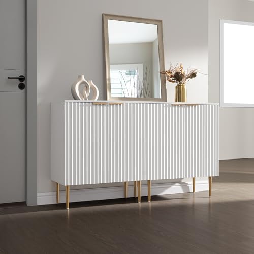 SICOTAS 57"W Modern Sideboard Buffet Cabinet with Adjustable Shelves, White