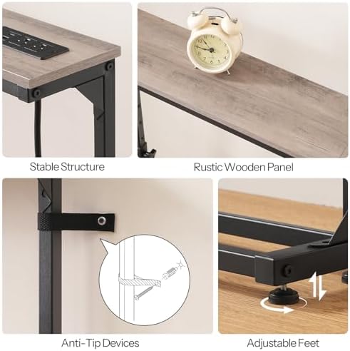 HOOBRO Narrow Console Table with Charging Station, Adjustable Height Sofa Tab...