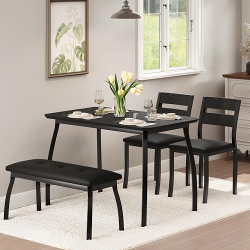 IDEALHOUSE 43'' Dining Table Set for 4, Wooden Kitchen Table with Uph...