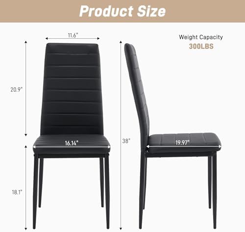 Karl home Dining Chairs Set of 6, PU Leather & High Back, Black