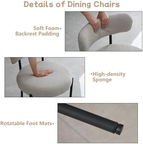 Dining Chairs Set of 4, Round Upholstered Boucle Dining Room Chairs, Mid-Cent...