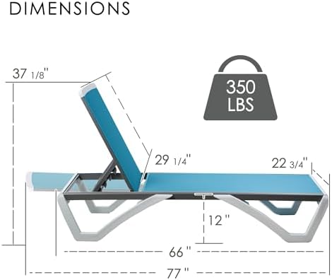 Kozyard Outdoor Chaise Lounge Chair, Full Flat Adjustable Patio Lounger with ...