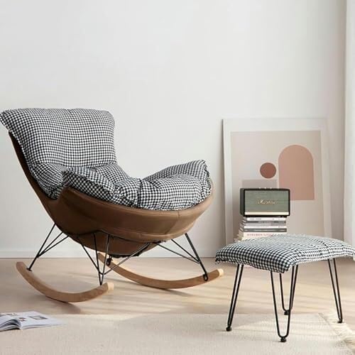 Comfortable Reclining Rocking Chair with Ottoman, Ergonomic High Lazy Sofa fo...