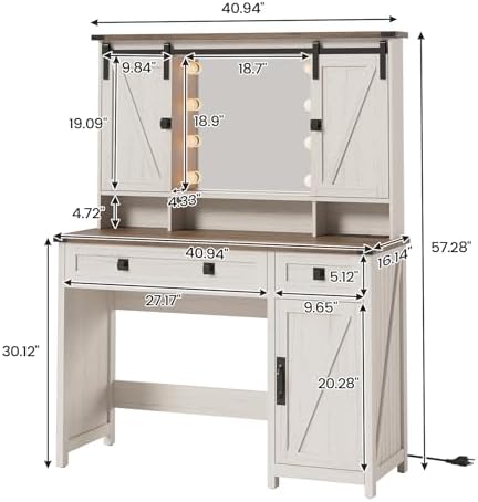 AOGLLATI Makeup Vanity with Lights & Barn Doors, Vanity Desk with Mirror ...