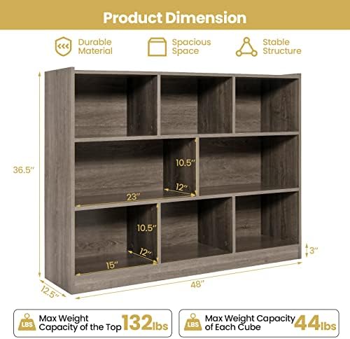 Tangkula 8-Cube Bookcase, Wood 3 Tier Open Storage Bookshelf, Modern Multipur...