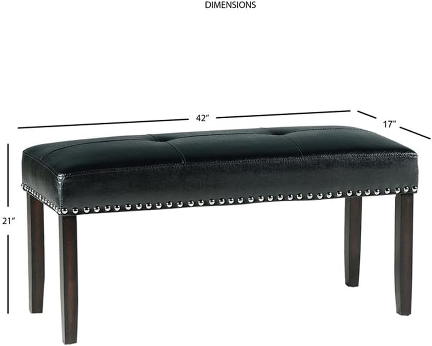 Steve Silver Westby Black PU Dining Bench w/Nailhead, Upholstered in Easy-Car...