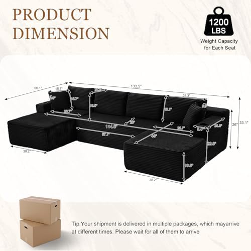 134 Inch Modular Sectional Sleeper Sofa, Cloud Couch for Living Room, U Shape...