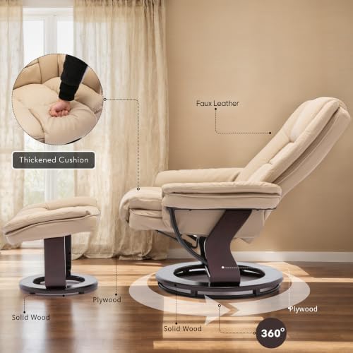 Swivel Recliner Chair with Ottoman Reclining Lounge Sofa Footrest, Set of 1 |...