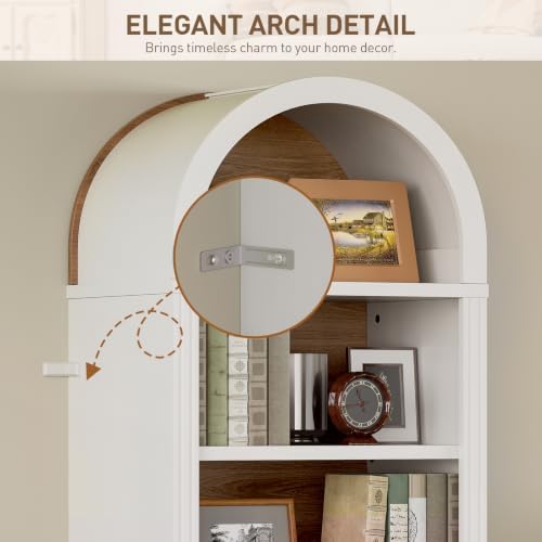 RALGEND Arched Bookshelf, 73" Tall Narrow Arch Bookcase with Drawer, 6-T...