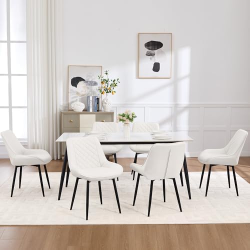 Dining Chair Set of 6, Modern Dining Chairs with Thick Cushions, Faux Leather...
