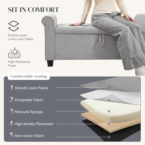 49" End of Bed Storage Bench for Bedroom, Upholstered Storage Ottoman | ...
