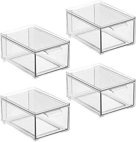 mDesign Plastic Bathroom Organizer Bin w/Pull Out Drawer - Slim Stackable Sto...