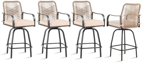 Outdoor Wicker Bar Stools Set of 4 Patio Swivel Chair Khaki