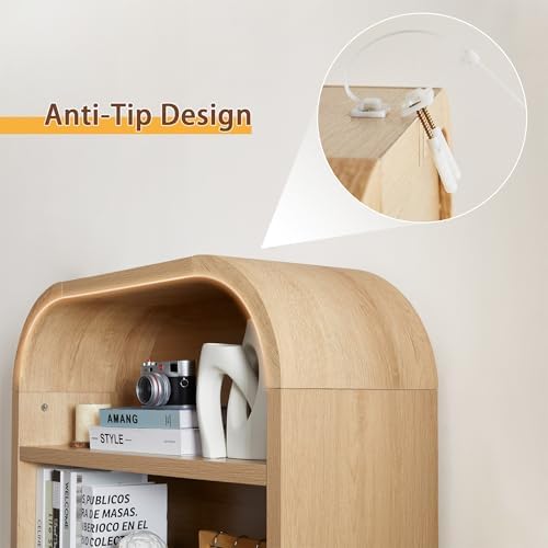 ORRD 70" Tall Arched Bookshelf with Storage Cabinet, Modern 4-Tier Wood ...