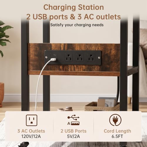 Hadulcet Adjustable C Table with Charging Station, Tiltable Desk C Shaped End...