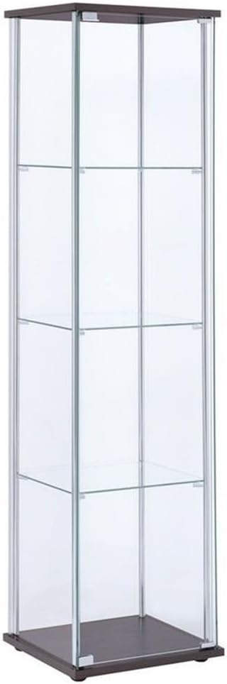 BOWERY HILL 4 Shelf Glass Display Case Cabinet with Chrome Support Beams and ...