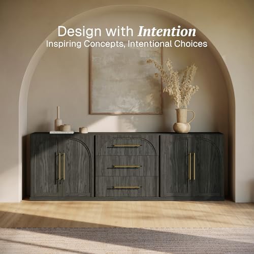 BELLEZE Jagger 3-Piece Modular Sideboard Buffet Cabinet - Ebony