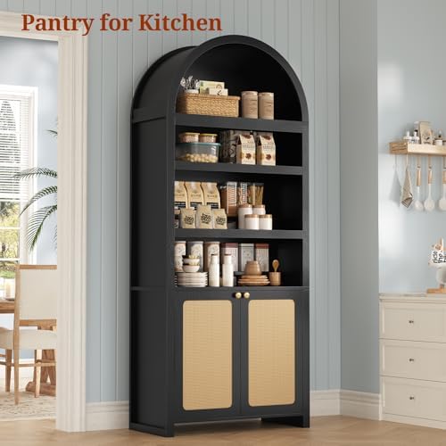 81" Tall Arched Cabinets,Bookcase with storage,Mid-Century Modern 6-Tier...