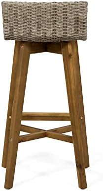 Christopher Knight Home La Brea Outdoor Acacia Wood and Wicker Barstools (Set...