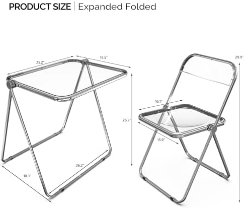 VINGLI Folding Acrylic Table and Chair Set Small TV Tray for Snack Dinner on ...