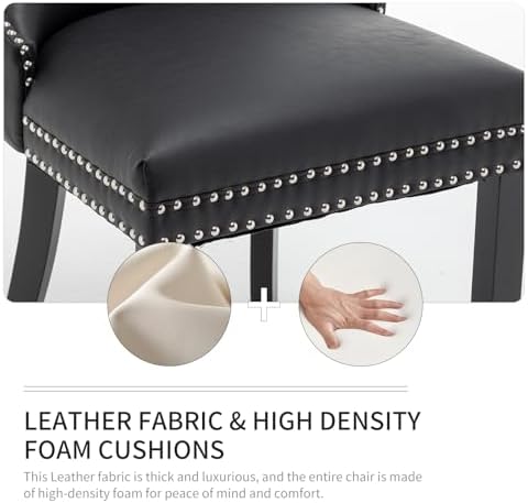 Leather Dining Chairs Set of 6, Upholstered Dining Room Chairs with Nailhead ...