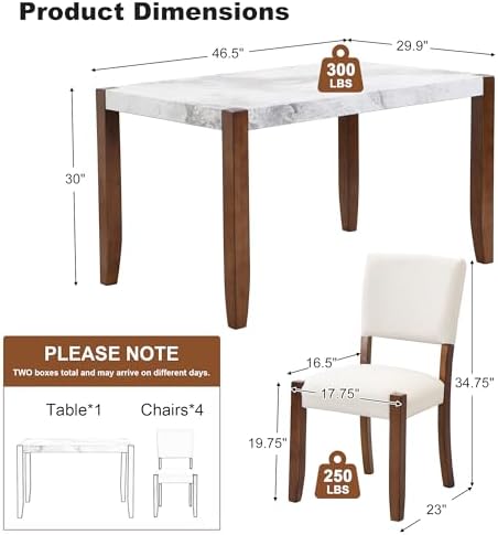 Merax Modern 5 Piece Dining Table Set for 4, Off White