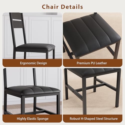 MapleGrace Extendable Dining Table Set for 4 with Built-in Shelf Rack Black