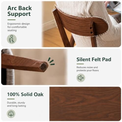 100% Solid Oak Dining Chairs, Mid Century Modern Dining Chair with Curved Bac...
