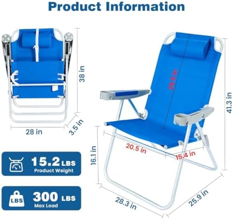 SUNNYFEEL Tall Beach Chair for Adults, High Back High Seat Folding Chairs