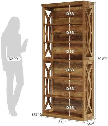 Tribesigns 6-Tier Bookshelf, 71 Inches Tall Freestanding Bookcase, Large Indu...