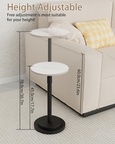 Round End Table, Height Adjustable Vintage Drink Stand, White | Vintage Moder...