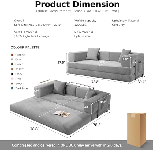 MoonSpeak 78.8'' Futon Sofa Bed, Couches for Living Room | Corduroy C...