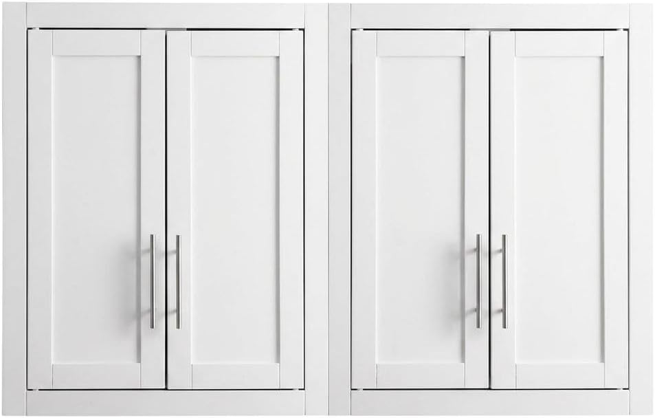 Furnifact White 2-Piece Wall Kitchen Cabinet Set, MDF Birch Veneer, Floating ...