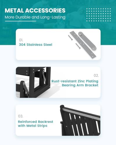 SERWALL 2 Person Patio Glider Bench, HDPE All Weather Swinging Bench, Black