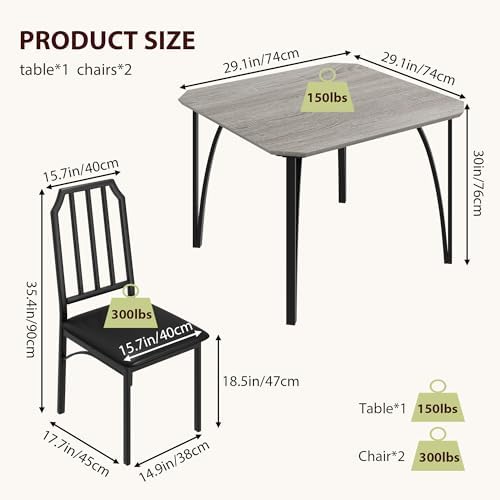 GAOMON 3-Piece Dining Table Set for 2, Modern Kitchen Table with Chamfered De...