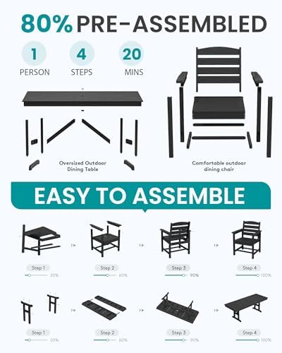 SERWALL 9Pcs 84" HDPE Outdoor Dining Set for 8 with Armchairs,Black