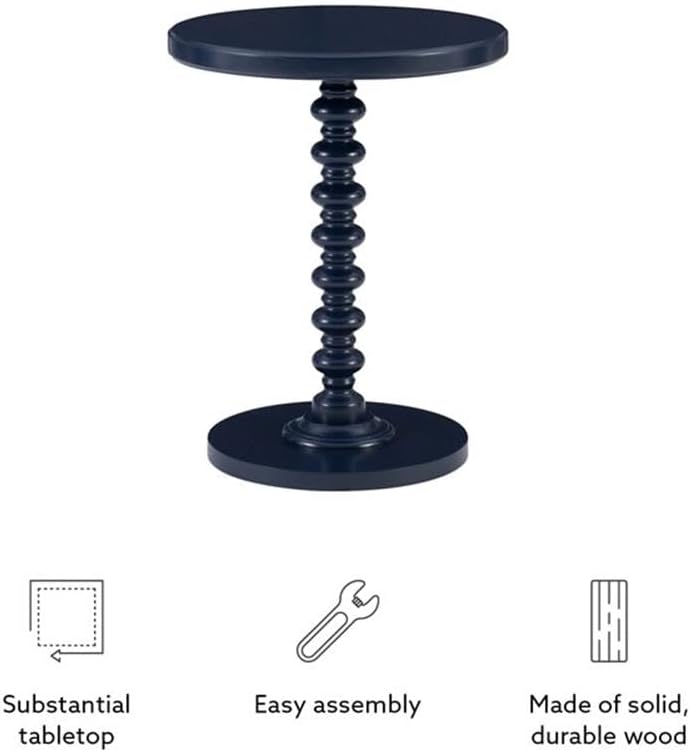MAKLAINE Modern Transitional Round Spindle Side Table, 17 in Diameter, Navy B...