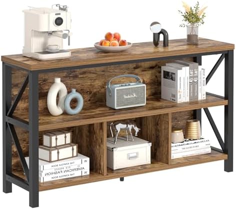 EXCEFUR 47 Inch Rustic Brown Horizontal Bookshelf, Modern Industrial Wood &am...