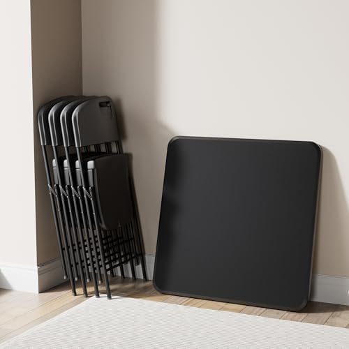 VECELO 5 Piece Folding Card Table Square and Chairs Set, Plastic Tabletop &am...