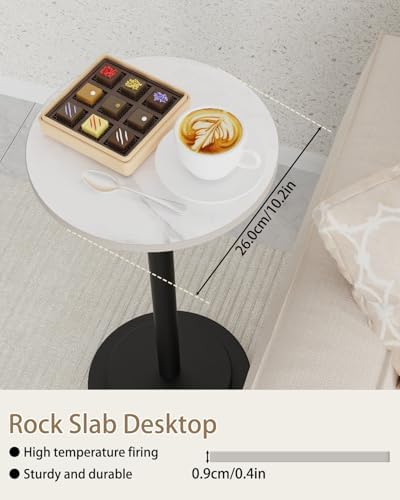 Round End Table, Height Adjustable Vintage Drink Stand, White | Vintage Moder...
