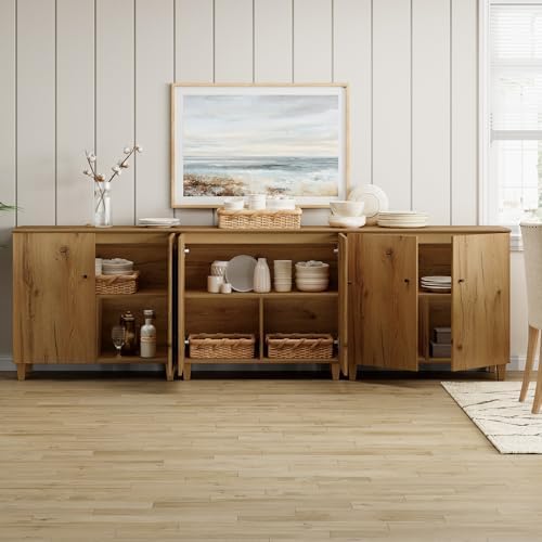 WAMPAT Modern Sideboards Credenza Storage Cabinets, 3 Pieces, Oak Brown