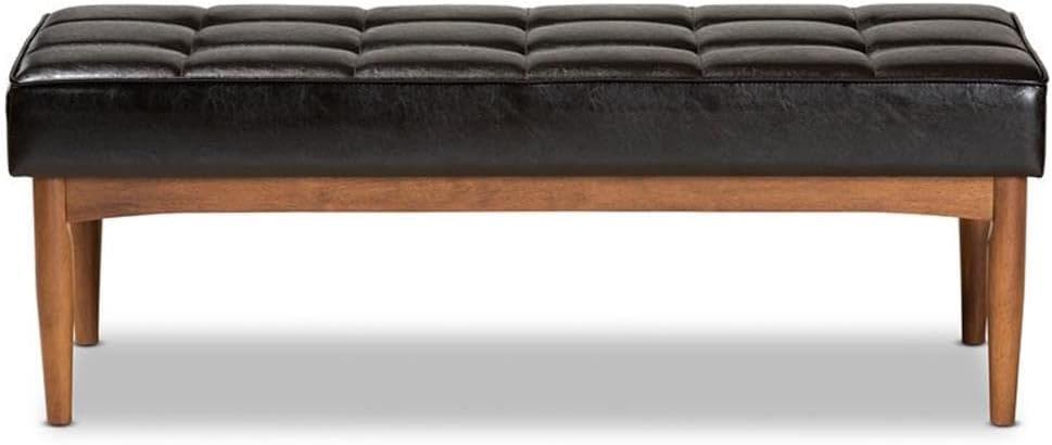 BOWERY HILL Wood Dining Bench, Walnut Brown Finish, Faux Leather Upholstery, ...
