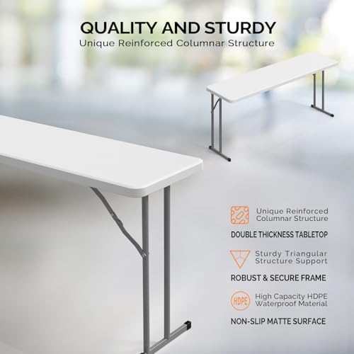 VINGLI 5 FT Narrow Folding Table,Premium Quality HDPE Material and Sturdy Met...